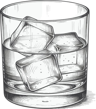 Hand drawn glass of water with ice cubes vector, for refreshing drink, bar menu, and beverage