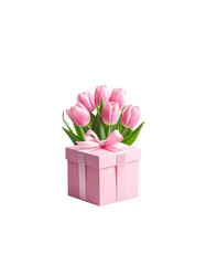 Fototapeta premium A beautiful bouquet of vibrant pink tulips and a romantic Valentine's Day gift