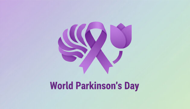 World Parkinson's Day Illustration with Purple Ribbon and Pink Tulips