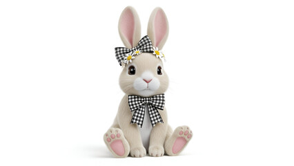 Adorable bunny with black and white bow and daisies on head