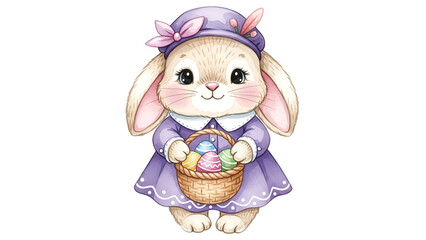 Cute Easter bunny holding colorful eggs