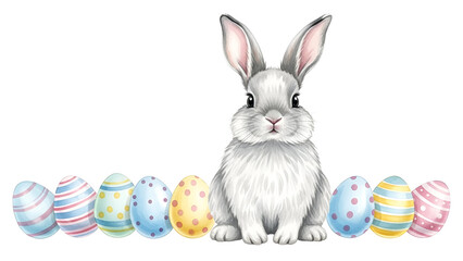 Adorable Easter bunny with colorful eggs