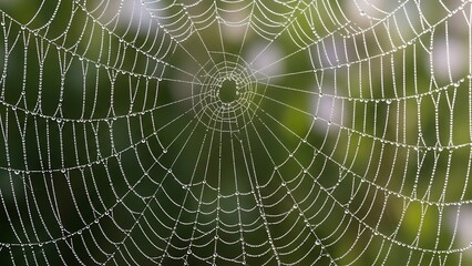 Obraz premium Glistening spiderweb adorned with morning dew drops