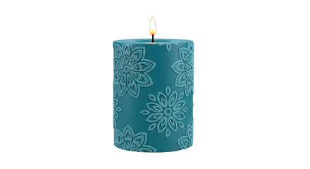 Teal Embossed Floral Candle with Flame