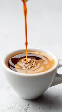 cafe tropft in eine tasse aus eine respresso kaffeemaschiene vollautomat