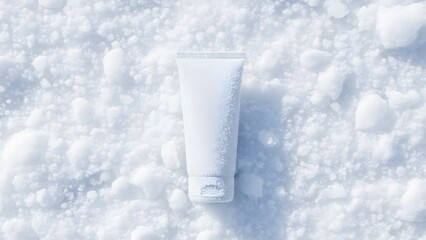 White Cosmetic Tube Resting on Fresh Snow