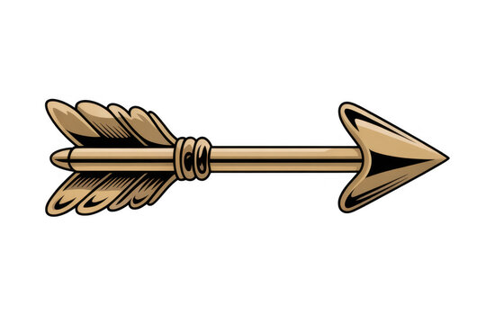 Gold arrow with feathers fletching metallic isolated on a transparent background