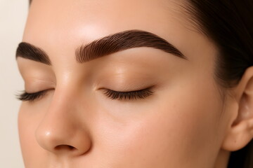 Fototapeta premium Close up beauty portrait of a woman with closed eyes showing natural skin and well shaped eyebrows.