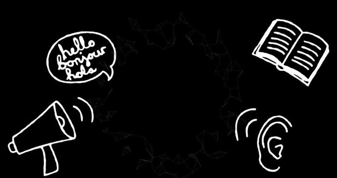 Animation of school items over network of connections