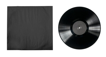 Black vinyl record and album cover mockup