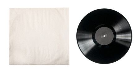 Vinyl record with blank sleeve mockup on transparent background © Kornienko Alexandr