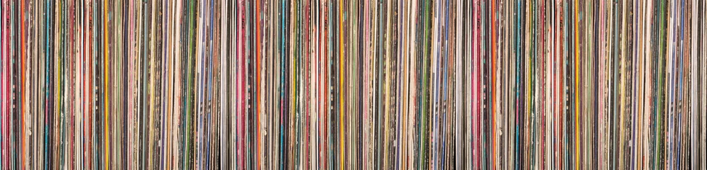 Rollo Farbenfroh Vintage vinyl records collection showing colorful album spines  © Kornienko Alexandr