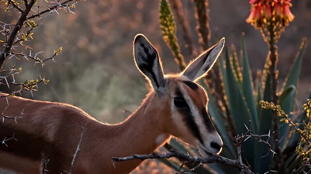 Gazelle or Springbok closeup backlit at sunset golden hour Africa