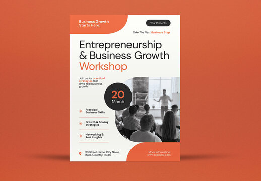 Orange Modern Entrepreneurship Workshop Flyer Layout