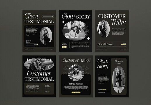 Black Minimalist Client Testimonial Instagram Set