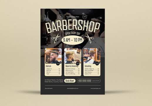 Black Modern Barbershop List Flyer Set US Letter