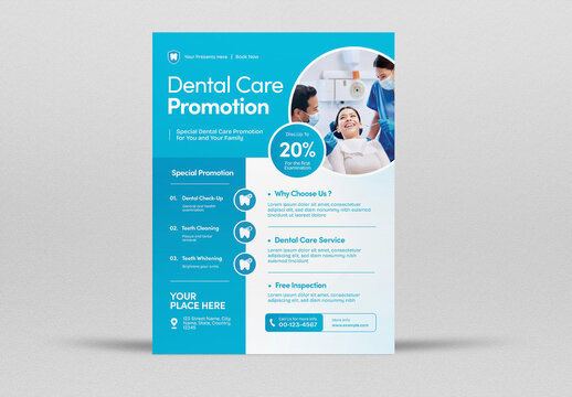 Blue And White Dental Care Promotion Flyer Set