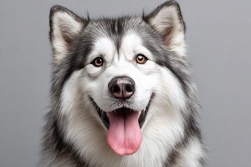 Charming Siberian Husky Portrait Smiling Dog with Beautiful Fur and Expressive Eyes in Studio