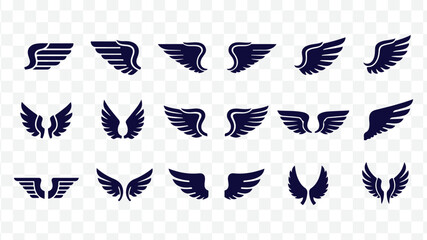Fototapeta premium Dark blue wing icons, vector illustrations for logo or symbol, angel or bird wings, for design or branding, Isolated, isolated on Transparent Background