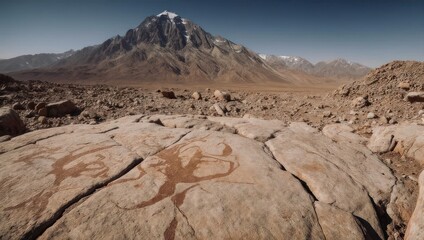 Ancient Rock Art in a Vast Mountainous Desert Landscape.