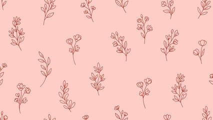 Elegant seamless floral pattern with linear flowers on soft pink background