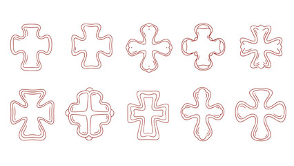 Obraz premium Set of hand-drawn cross designs in red outline with abstract shapes