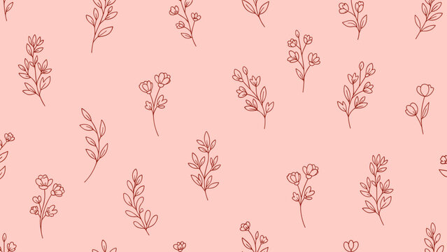Elegant seamless floral pattern with linear flowers on soft pink background
