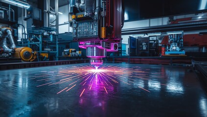 Laser cut engraving, Metallurgy milling plasma cutting of metal CNC. Concept background modern industrial technology banner