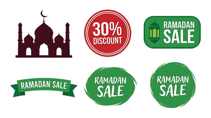 Ramadan sale discount icons set.