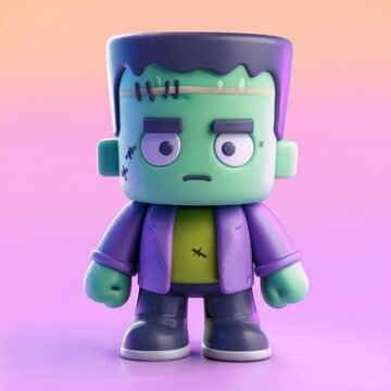 Adorable Frankenstein Monster Character in a Colorful Studio Setting