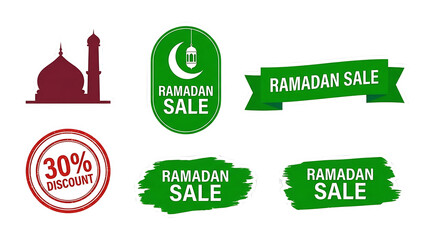 Ramadan sale discount icons set.