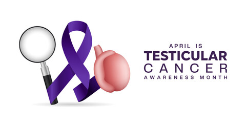 Obraz premium April Is Testicular Cancer Awareness Month. Testicular, ribbon and magnifying glass. Great for cards, banners, posters, social media and more. White background. 