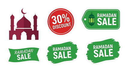 Ramadan sale discount promotion icons set.