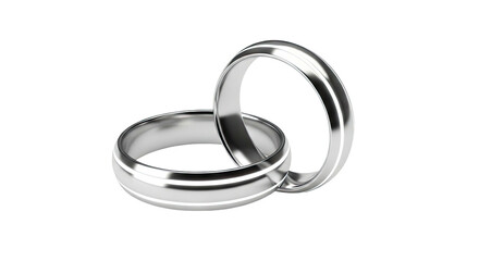 Two Interlocking Silver Wedding Bands with Grooves
