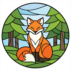 Fox Sitting Stained Glass Mosaic illustration, Stained Glass Clipart, Stained Glass Mosaic Design, stained Glass Pattern