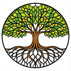 Tree of Life mosaic illustration, Stained Glass Clipart, Stained Glass Mosaic Design, stained Glass Pattern