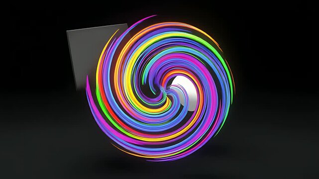 Minimalist 3D Render of Matte Black Cube and Glowing White Sphere