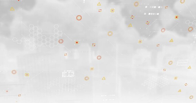 Abstract shapes and data processing over clouds against grey background