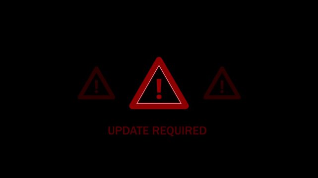 Update required alert warning. Cyber security defense and secure digital systems protection against cyber attacks. Urgent threat notification concept.