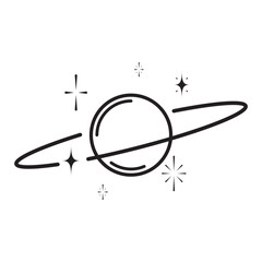 Minimalist Vector Planet with Stars Line Art Illustration © azhar