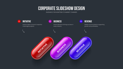 Digital Analysis 3 Option Diagram Slide Design. Visual Planning Presentation Layout Vector Illustration. Corporate Launch Three Element Infographic Slideshow Template.