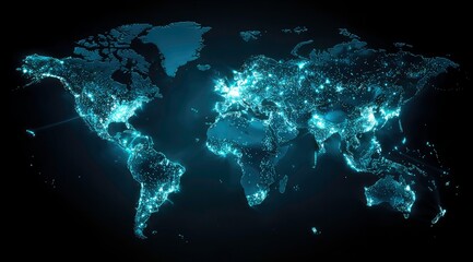 Obraz premium World map illuminated, city lights, space view