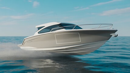 Fast-moving modern boat speeding through ocean waves Photo