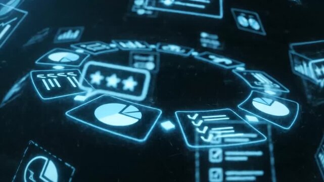 Futuristic Data Analysis: Animated Charts and Graphs Displayed.