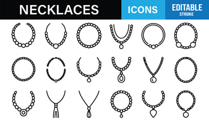 Simple black and white necklace icon set for modern design
