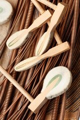 Strings of a musical instrument different sizes and piano hammers, background music.Close up detail of the strings and hammers of a piano. disassembled parts of a piano in a restorer's workshop