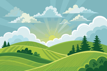 Fototapeta premium Rolling Green Hills Clouds