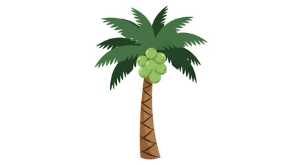 A single palm tree with green leaves and coconuts stands tall in a serene landscape viewed from the front. © John