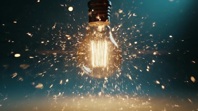 Exploding Lightbulb Concept - A bright lightbulb is shown at the center of the frame with a burst of light emanating outwards like an explosion.