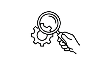 Obraz premium Hand holding magnifying glass over gear cogwheel, concept for analysis, research, mechanics, and engineering